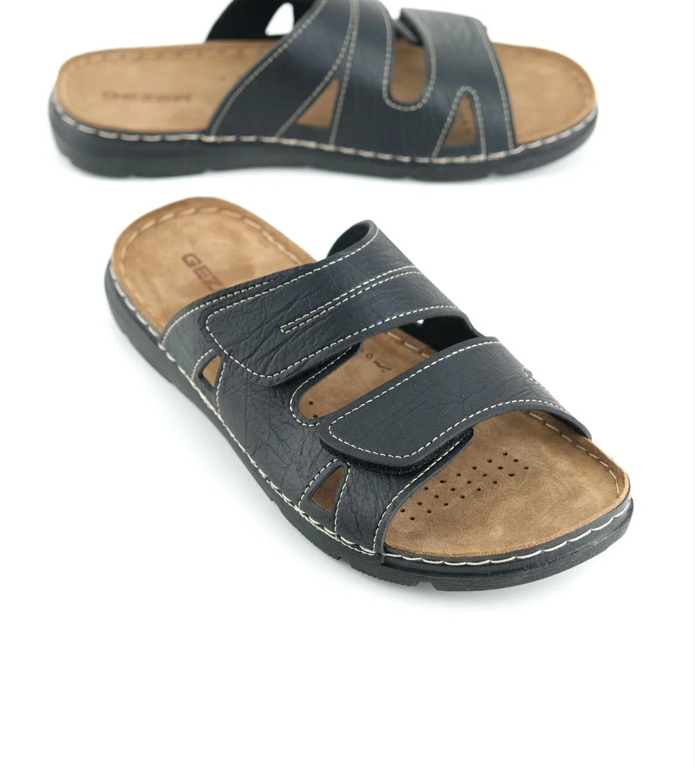 Yazlık Cırt Cırtlı Ayarlanabilir Rahat Taban İç Taban Hakiki Deri Erkek Terlik - Görsel 1