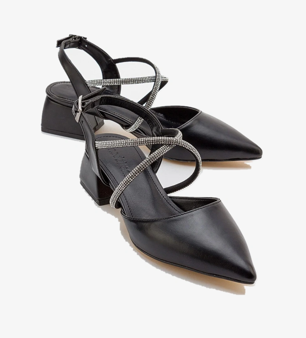 Ccway Çapraz Taşlı Kadın Topuklu Sandalet SİYAH CİLT model görseli