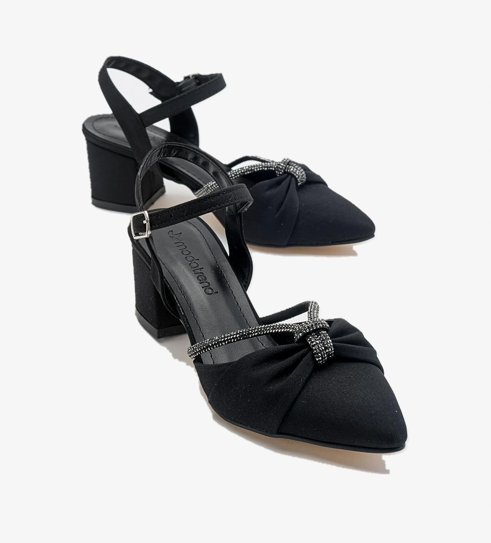 Düğüm Taşlı Kadın Topuklu Sandalet SİYAH ZRA - Görsel 1