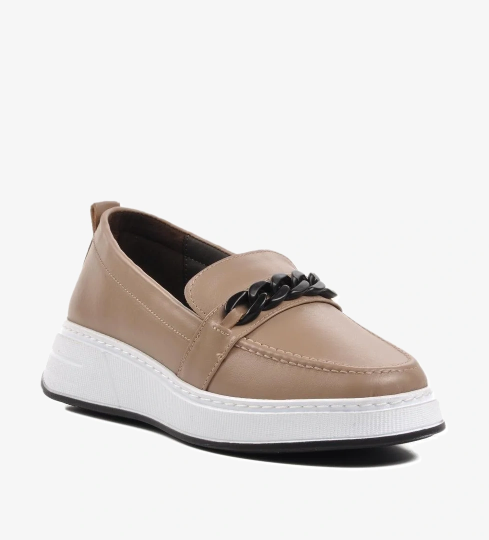 Ayakmod 1076 Bej Hakiki Deri Kadın Loafer Ayakkabı model görseli