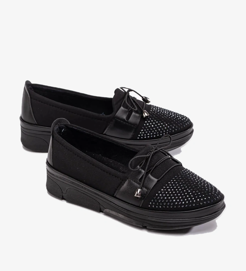 Ccway Streç Latikli Taşlı Kadın Babet SİYAH CİLT model görseli