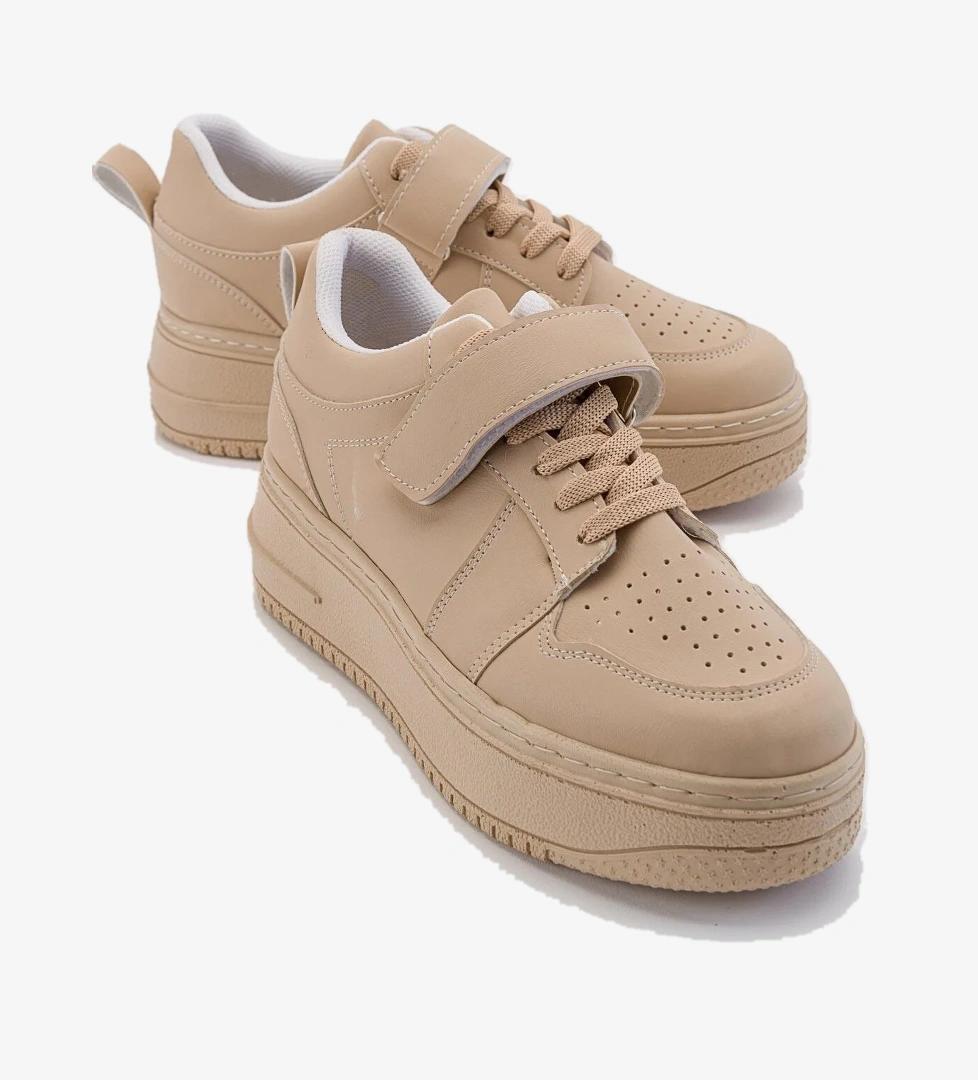 Cırtlı Bağcıklı Kadın Spor Ayakkabı NUDE - Görsel 1