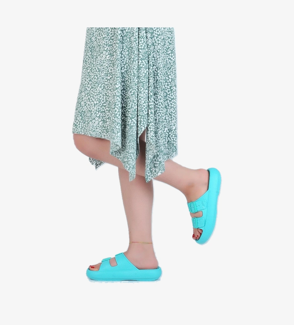 E-800-1 Çift Toka Eva Kadın Düz Terlik - Görsel 1