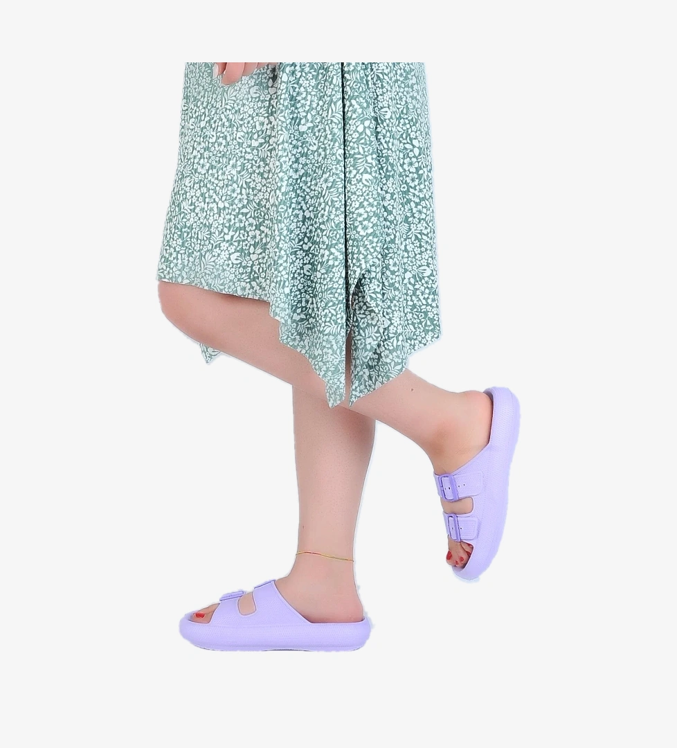 E-800-1 Çift Toka Eva Kadın Düz Terlik