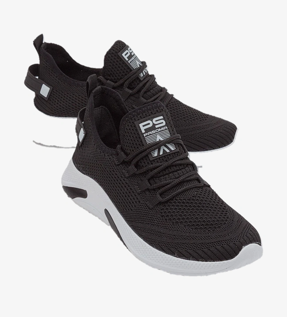 Bağcıklı Triko Erkek Spor Ayakkabı 45-47 SİYAH BEYAZ