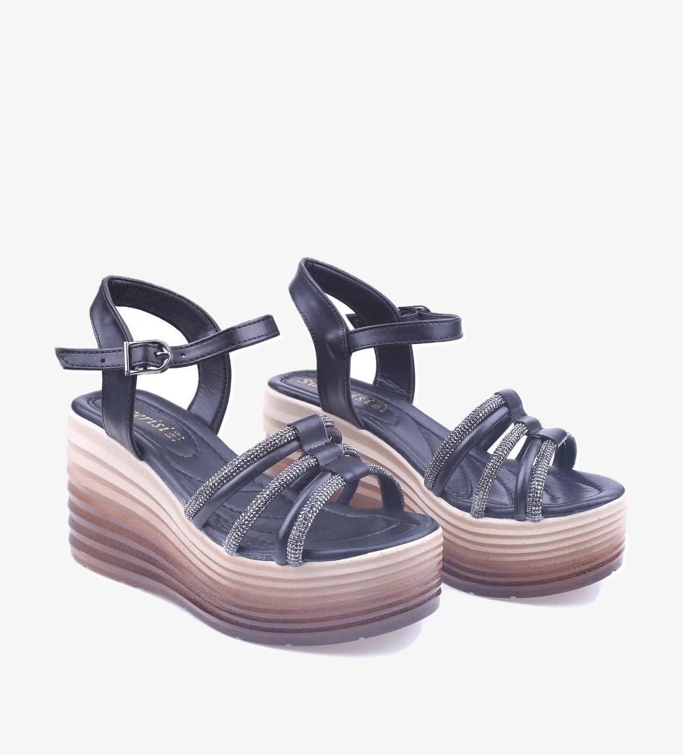 Papuç Sepeti Spr 503 Kadın 9 Cm Dolgu Topuklu Cilt Sandalet model görseli