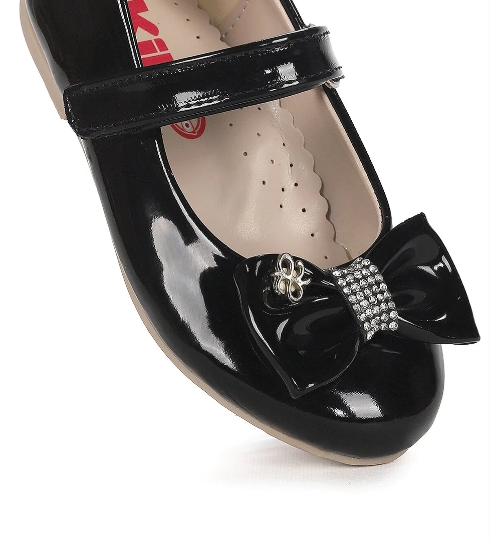 Withbow Rugan Cırtlı Fiyonklu Kız Çocuk Babet Ayakkabı Siyah