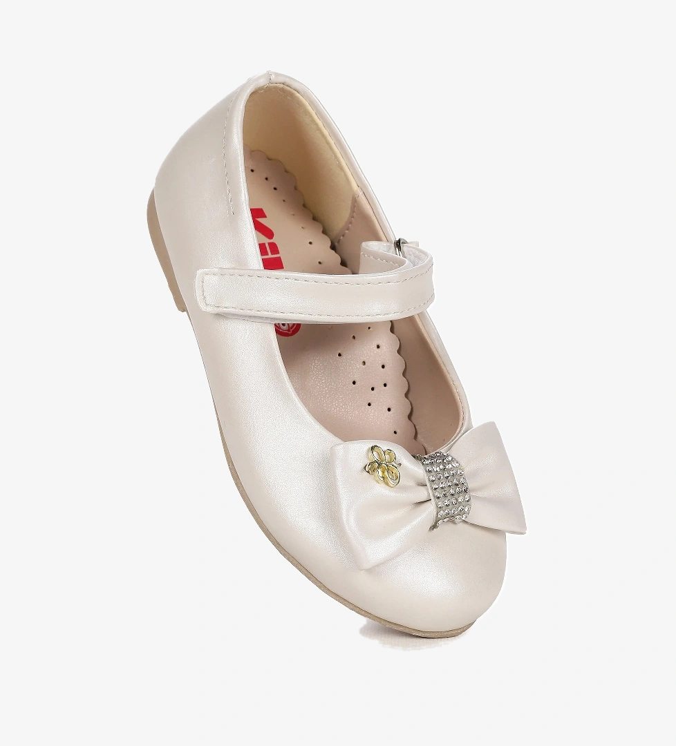 Kiko Kids Withbow Cilt Cırtlı Fiyonklu Kız Çocuk Babet Ayakkabı Sedef