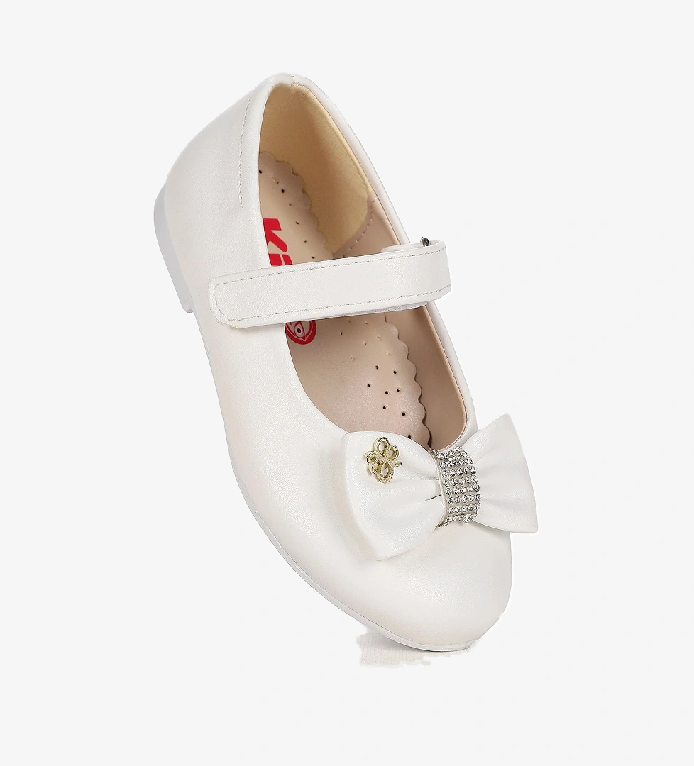 Withbow Cilt Cırtlı Fiyonklu Kız Çocuk Babet Ayakkabı Beyaz