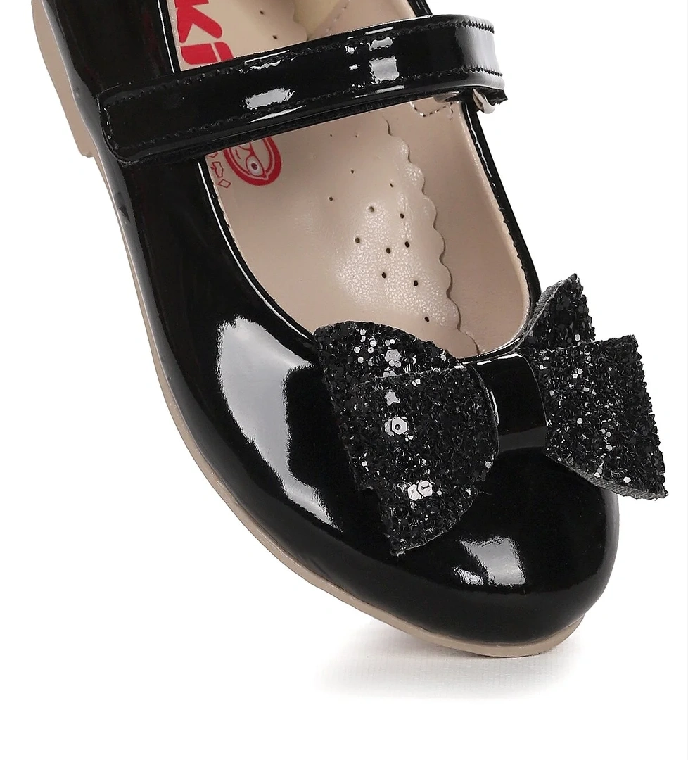 Babe Rugan Cırtlı Fiyonklu Kız Çocuk Babet Ayakkabı Siyah