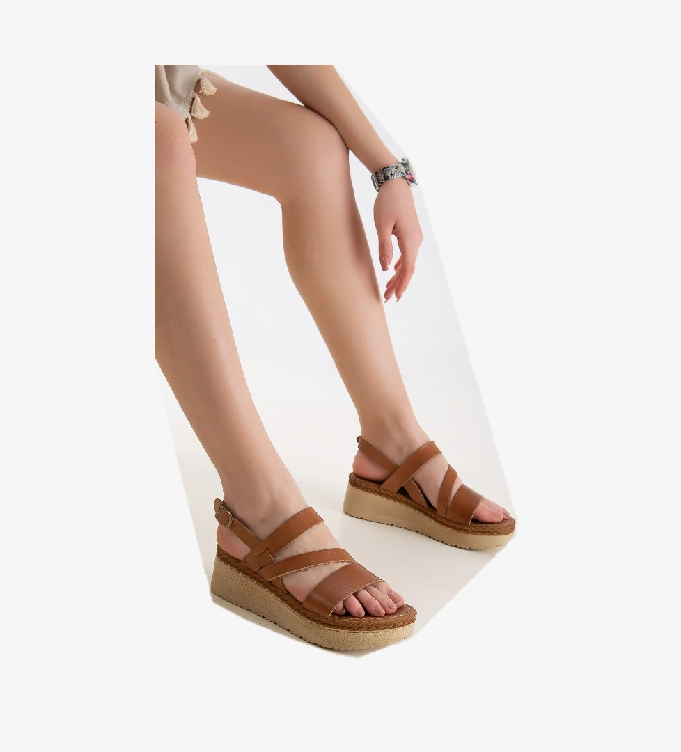 D152 Garantili Kadın Hakiki Deri Sandalet_Taba