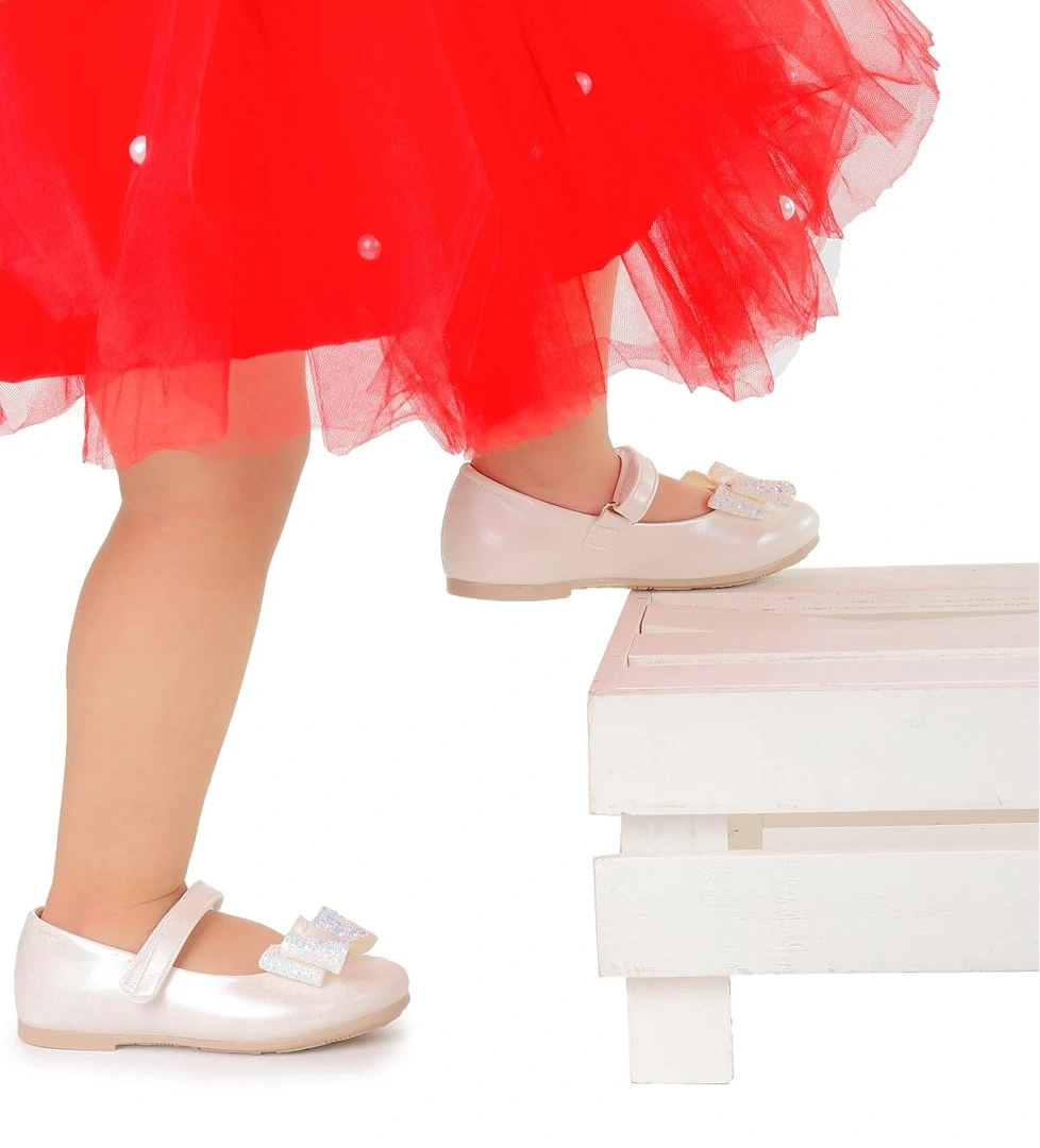 Cırtlı Fiyonklu Kız Çocuk Babet Ayakkabı Ege 200 Cilt Sedef