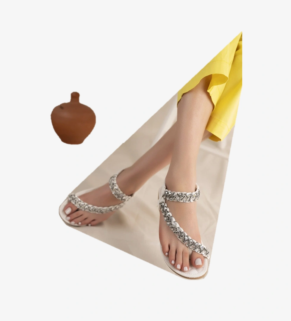 Sasha Anatomik Parmak Arası Taşlı Günlük Kadın Sandalet - Görsel 1