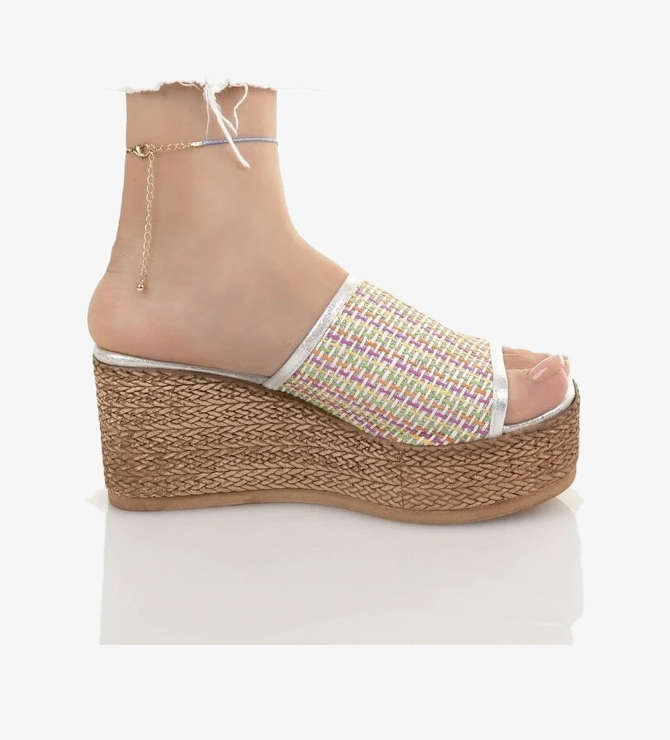 Kadın Garantili 7 cm Yüksek Topuk Platform taban Terlik Ppl.2002 Gümüş