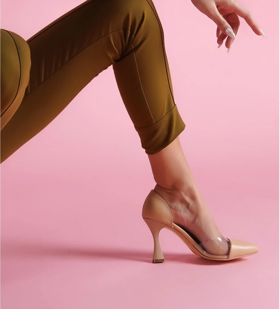 Violet Nude Burnu Şeffaf Detaylı Günlük Kullanım Stiletto