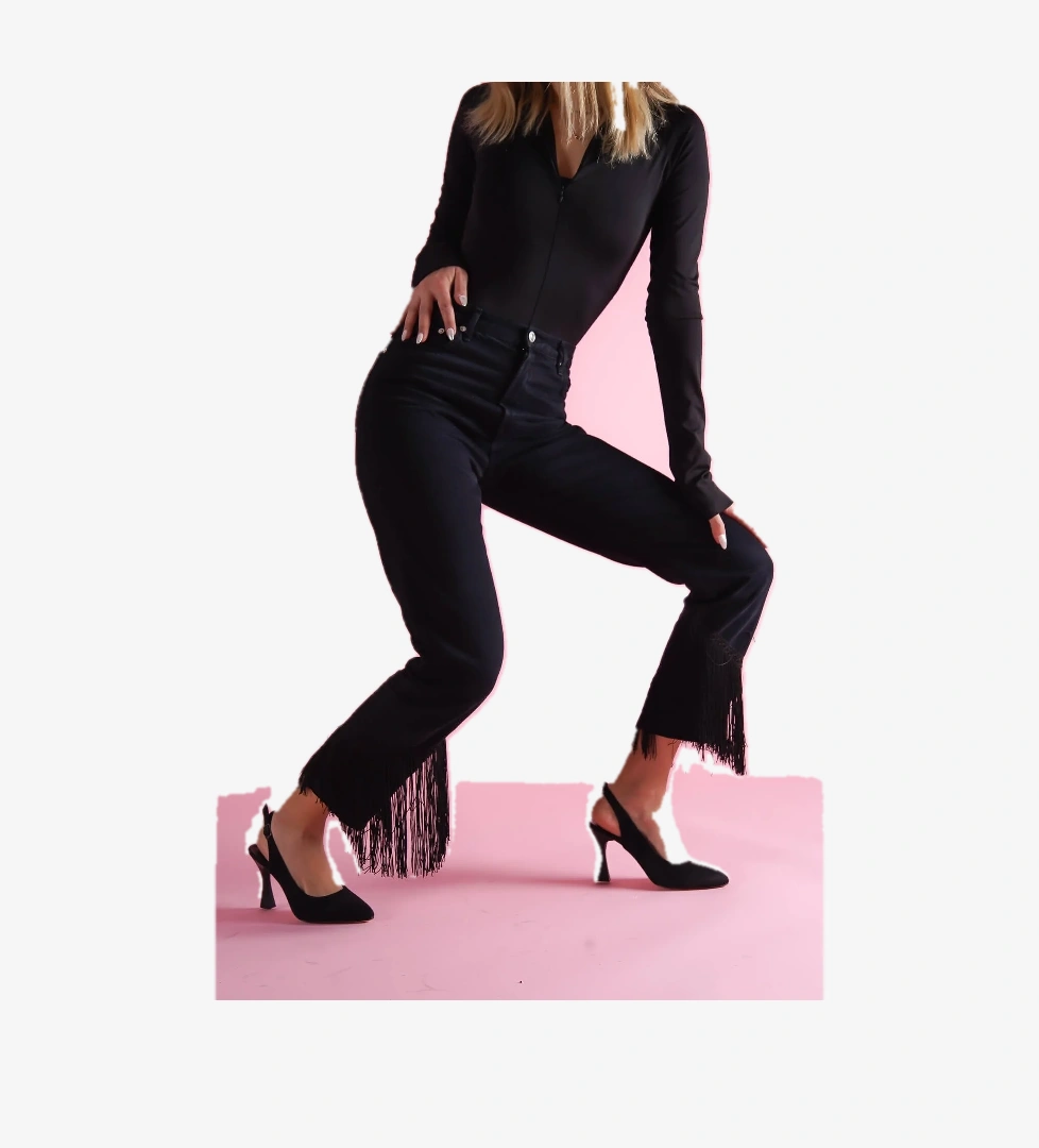 Rozalinda Siyah Süet Önü Sivri Günlük Kullanım Topuklu Ayakkabı