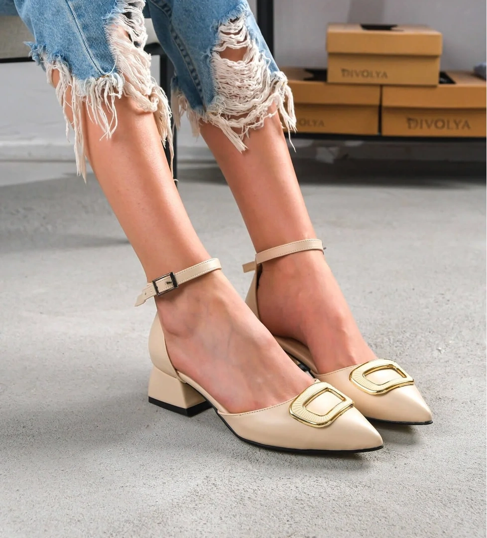 Rachel Bej Tokalı Sivri Burun Topuklu Ayakkabı - Görsel 1