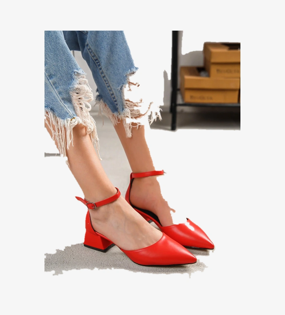 Divolya Yapra Kırmızı Sivri Burun Topuklu Günlük Ayakkabı model görseli