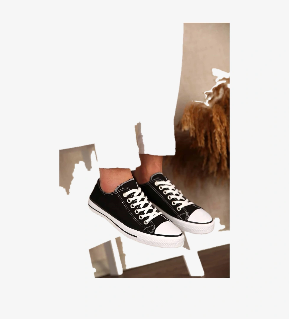 Erkek Keten Spor Ayakkabı SİYAH BEYAZ