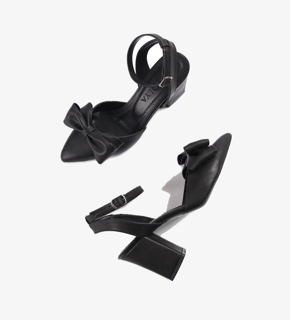 Derin Siyah Cilt Fiyonklu Topuklu Günlük Ayakkabı