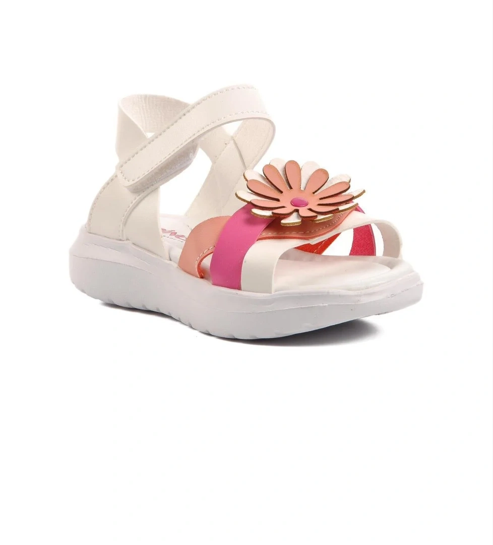 Şng 8010-P Beyaz-Fuşya-Pembe Kız Çocuk Sandalet