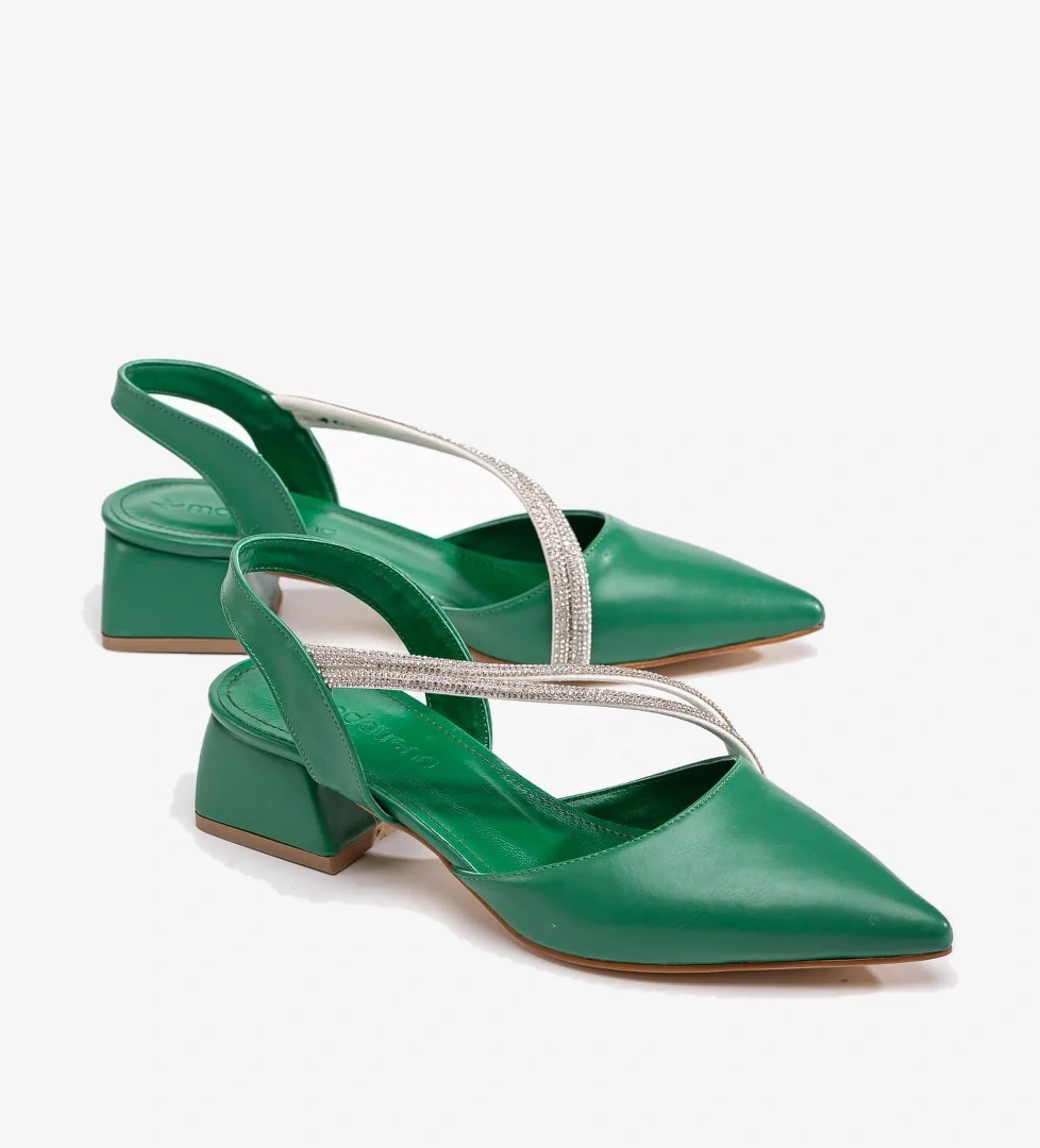 Ccway Çapraz Taşlı Kadın Topuklu Sandalet ÇİMEN YEŞİLİ CİLT model görseli