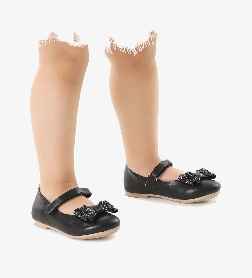 Babe Cilt Cırtlı Fiyonklu Kız Çocuk Babet Ayakkabı Siyah