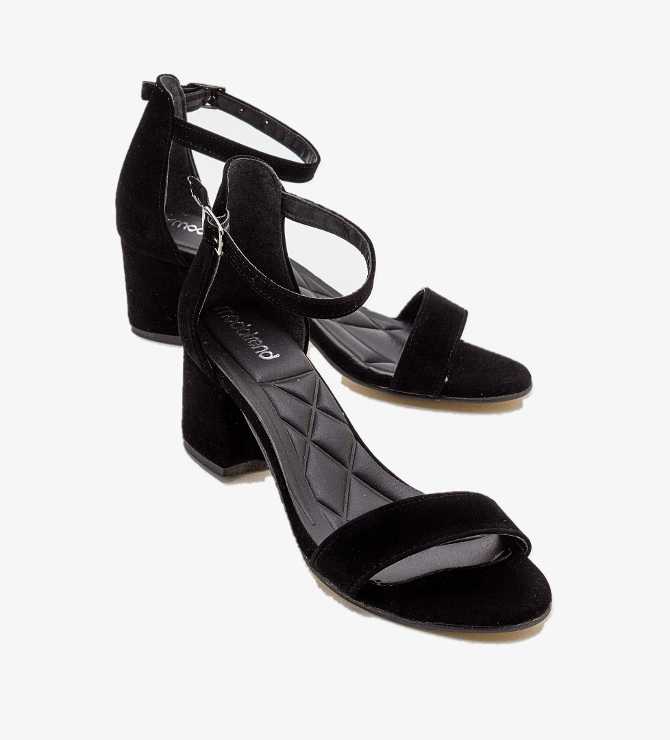 Kadın Tek Bantlı Topuklu Sandalet SİYAH SÜET