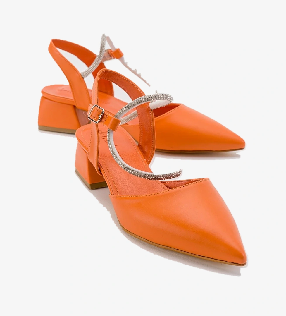 Taşlı Kadın Topuklu Sandalet ORANJ CİLT