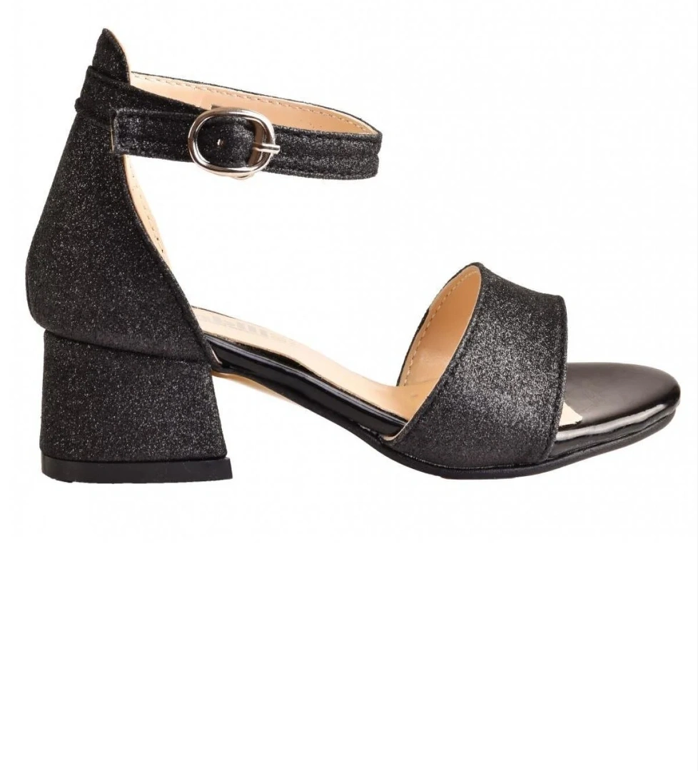 Genç Kız Çocuk Bilekten Bağlamalı Topuklu Simli Abiye Ayakkabı - Görsel 1