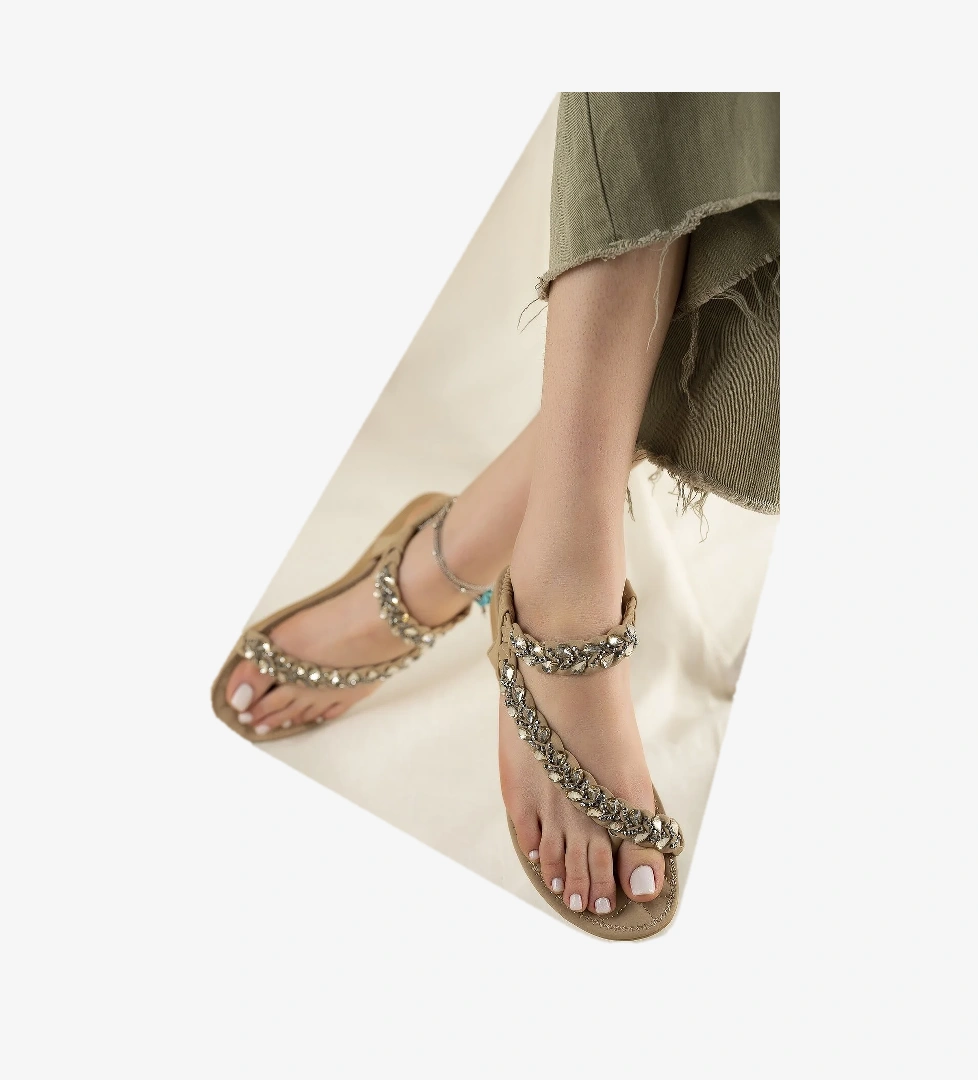 Sasha Anatomik Parmak Arası Taşlı Günlük Kadın Sandalet