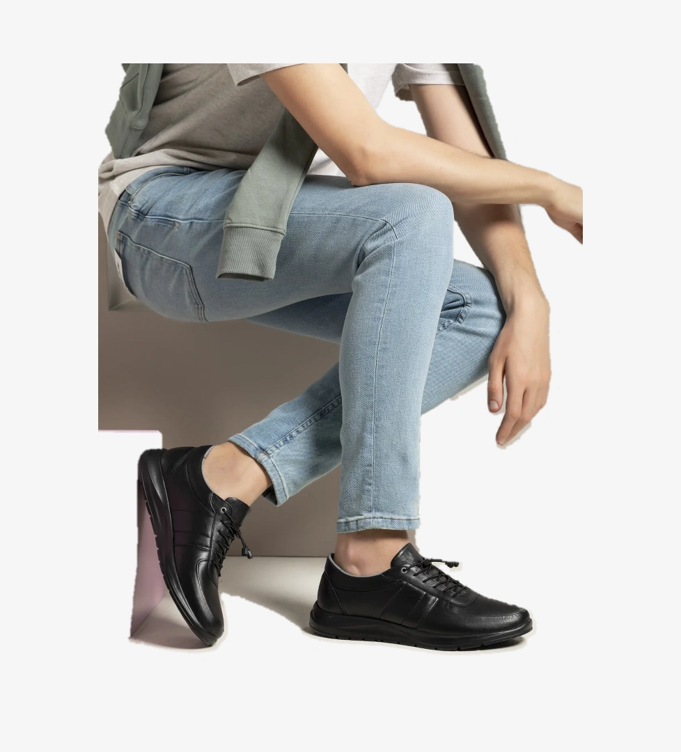 Erkek Hakiki Deri Sneaker 1411013ZS08 Siyah