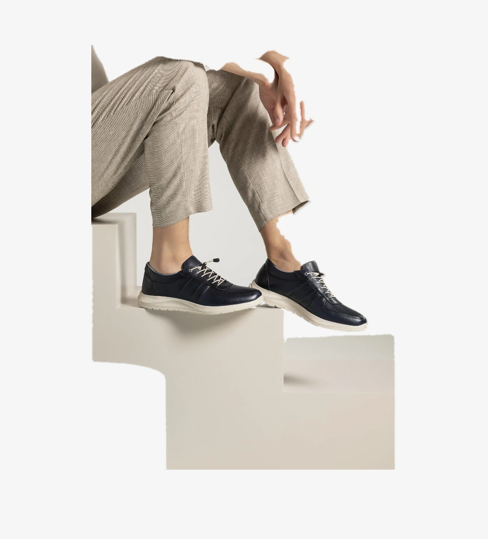 Erkek Hakiki Deri Sneaker 1411013ZS08 Lacivert - Görsel 1