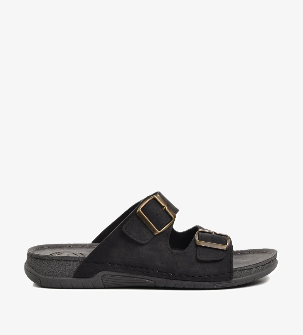 64.002 Siyah Çift Bantlı Erkek Terlik - Görsel 1