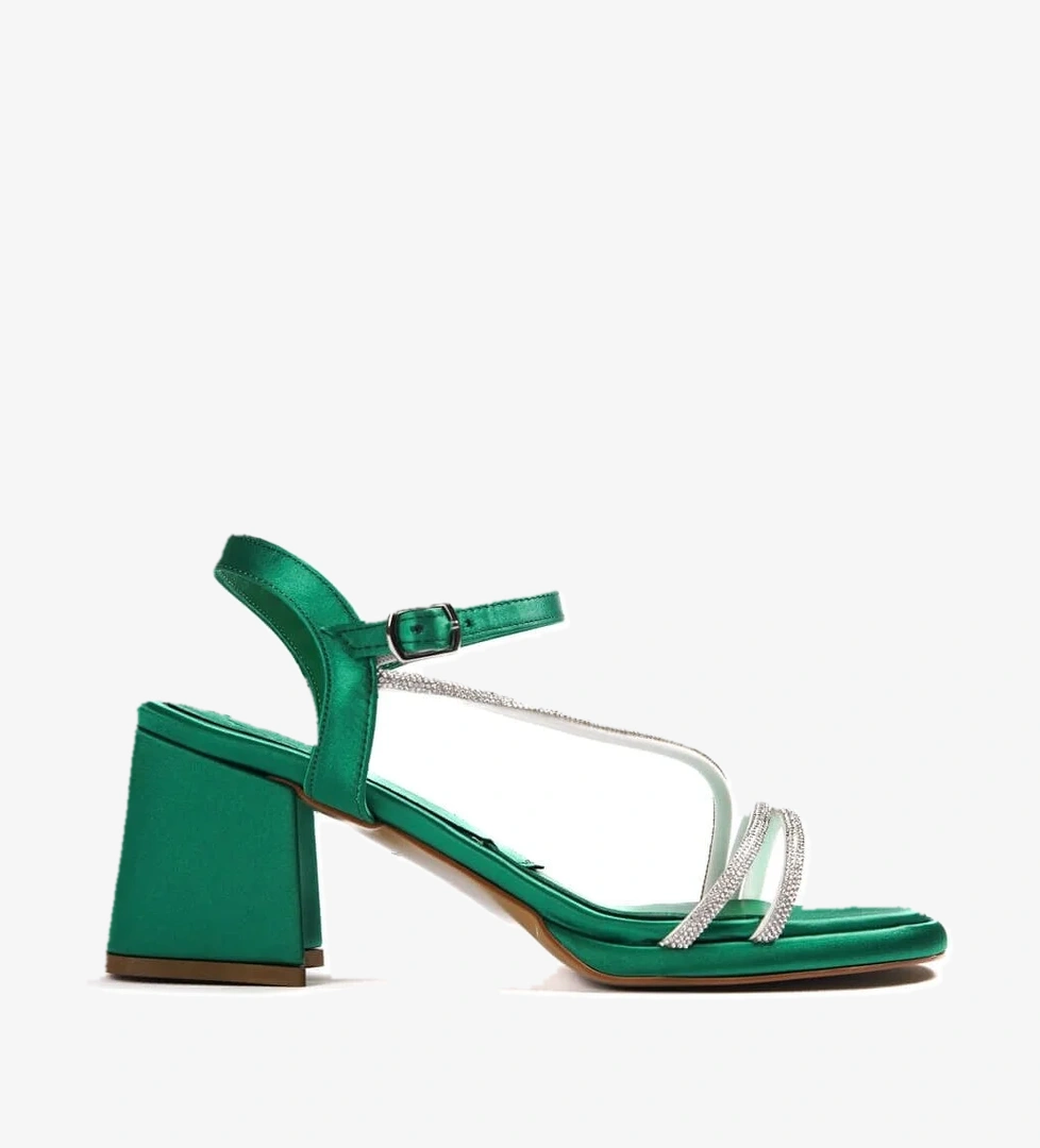 Divolya Dante Yeşil Saten Taşlı Bantlı Platform Topuklu Günlük Ayakkabı model görseli