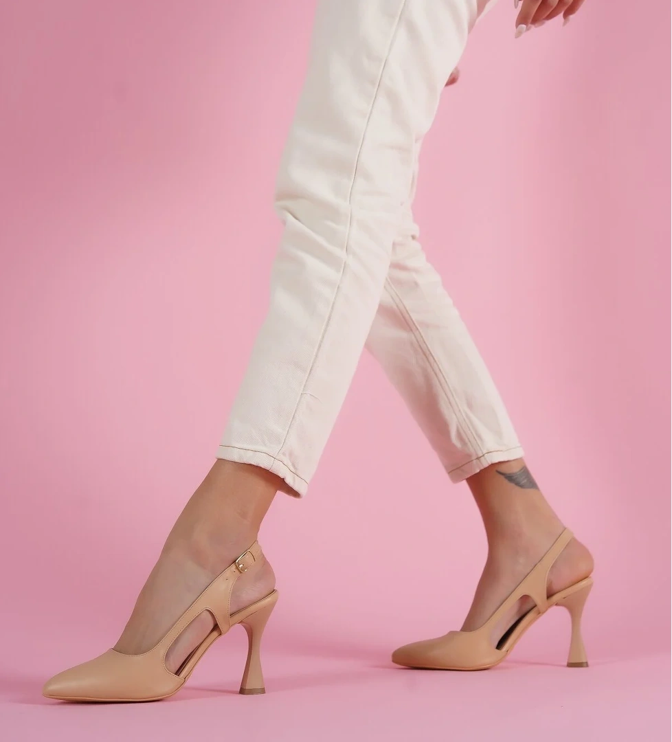 Duck Nude Yanları Açık Topuklu Ayakkabı