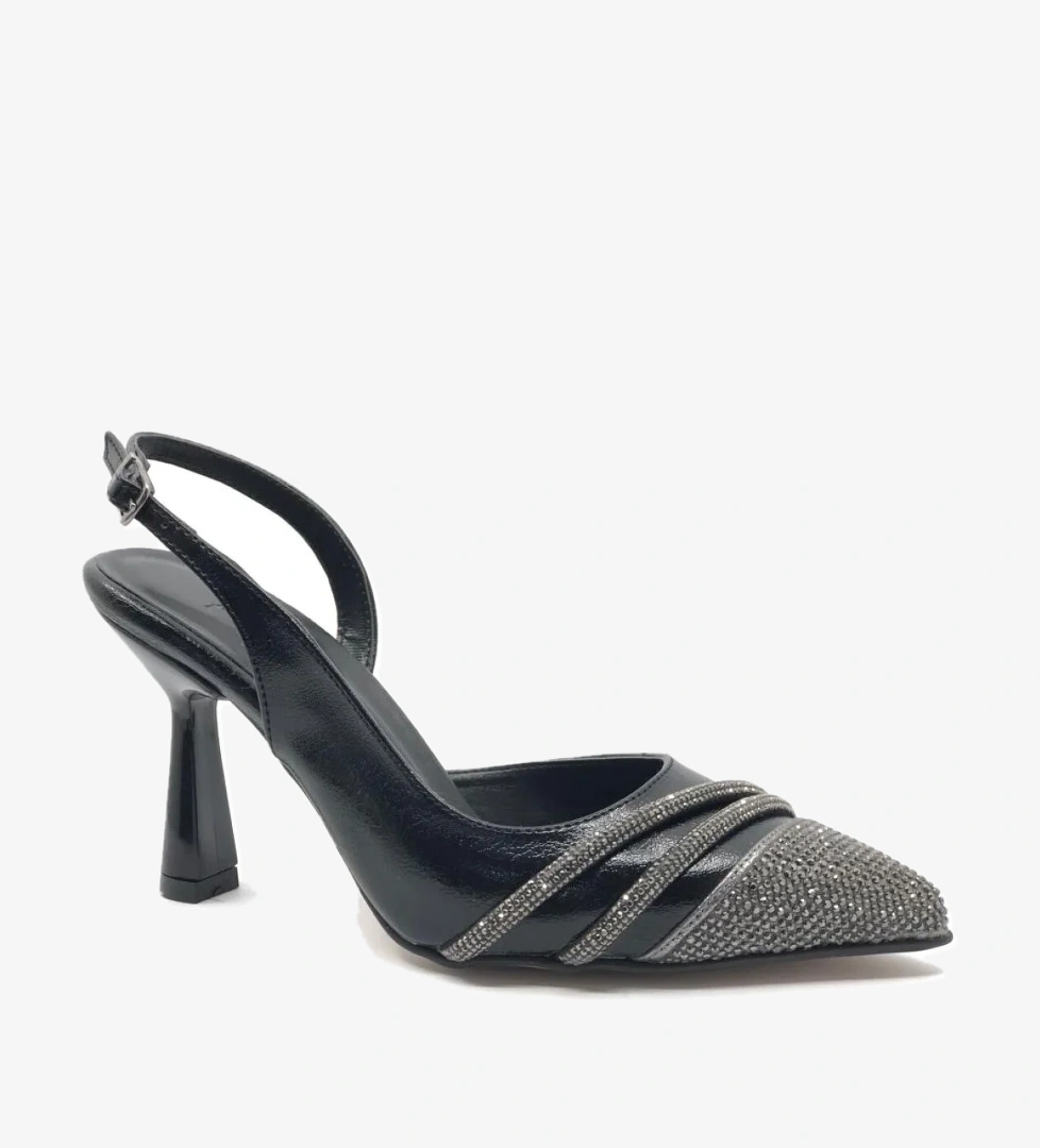 Feles Şerit Taşlı Stiletto Abiye Kadın Topuklu Ayakkabı model görseli