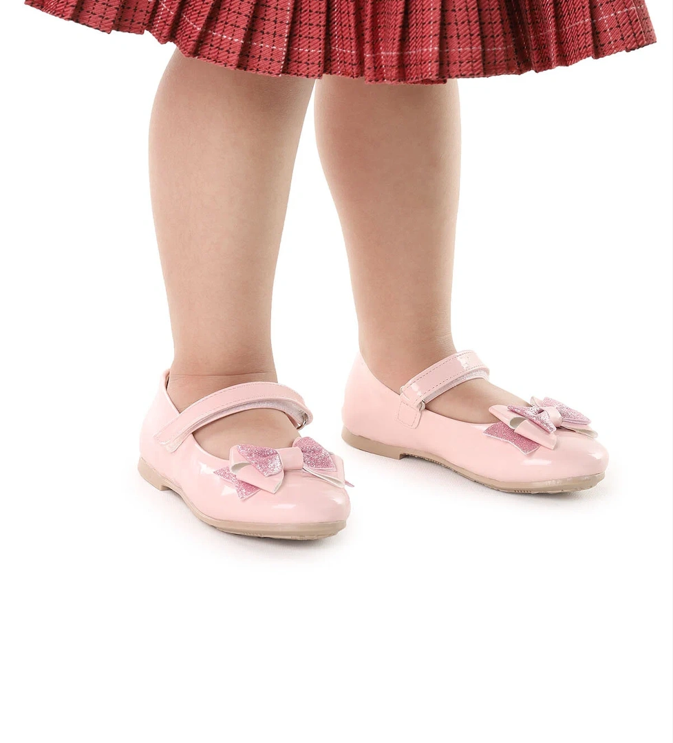 Cırtlı Kum Sim Fiyonklu Kız Çocuk Babet Ayakkabı Ege 202 Rugan Pembe