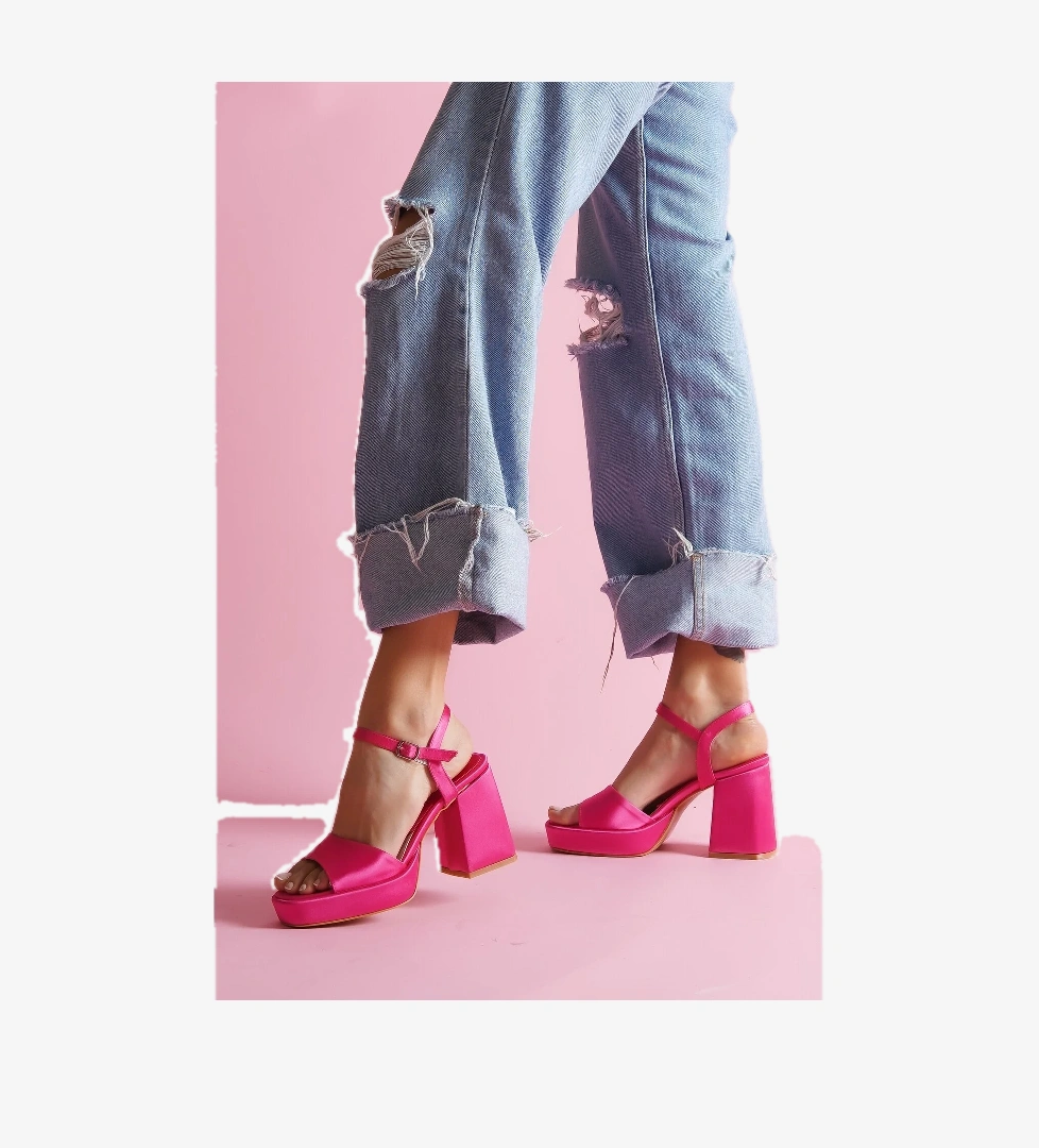 Fell Fuşya Saten Platform Topuklu Günlük Ayakkabı