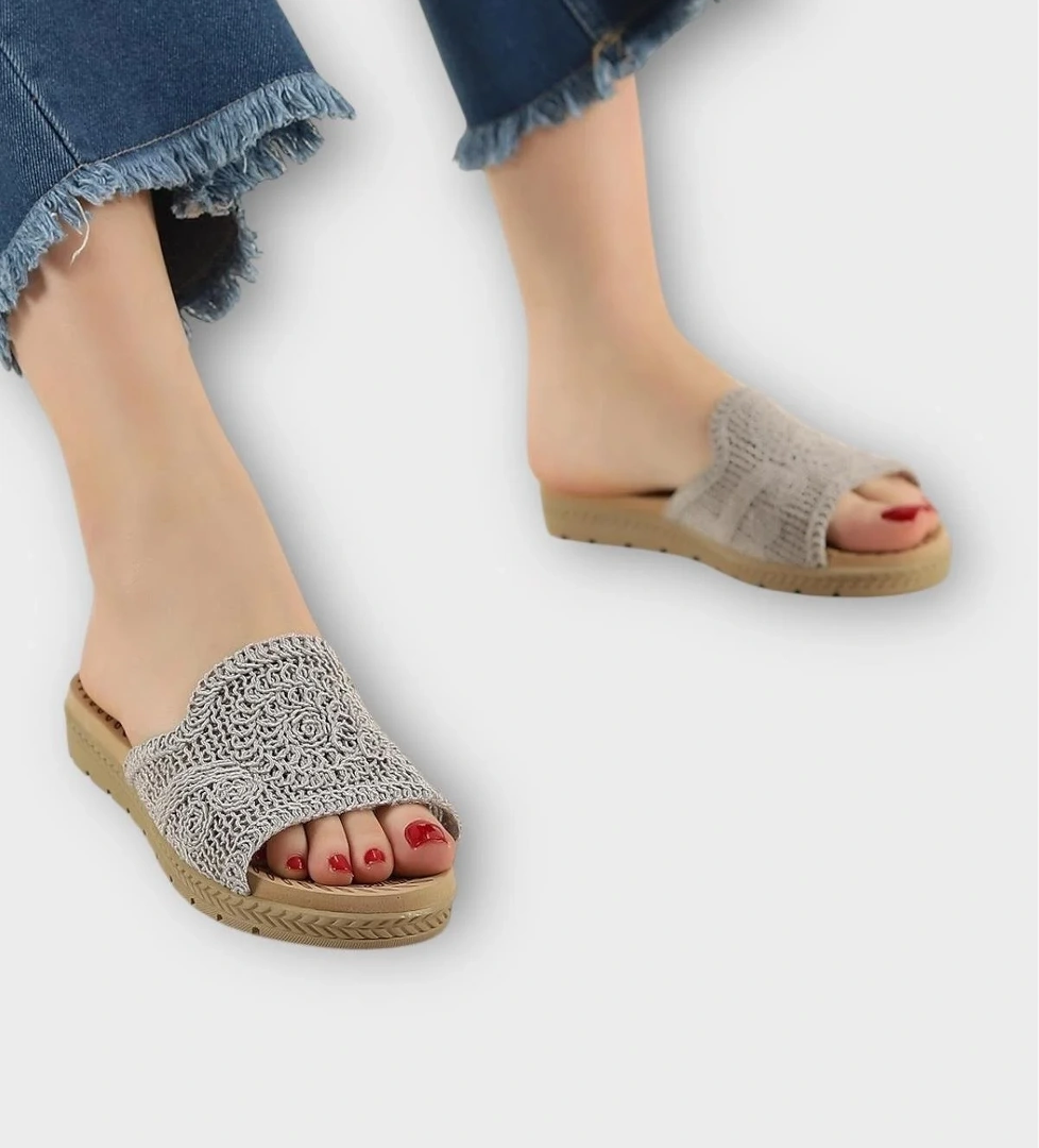 Kadın Örgülü Günlük Rahat Terlik GRİ