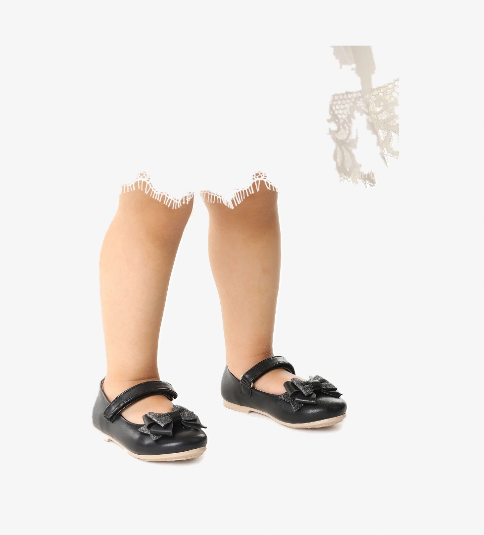 Cırtlı Kum Sim Fiyonklu Kız Çocuk Babet Ayakkabı Ege 202 Cilt Siyah