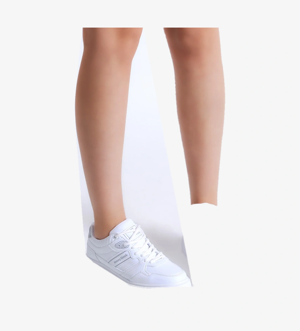 Kadın Beyaz Yüksek Poli Taban Yanı Şeritli Bağcıklı Spor Ayakkabı