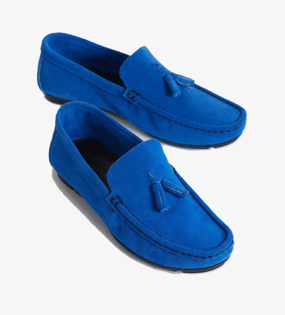 Tonny Black Erkek Mavi Önü Püsküllü Süet Hakiki Deri Loafer model görseli