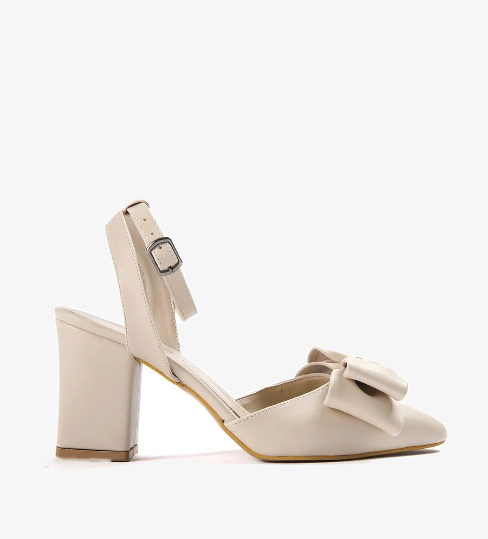 Derin Bej Cilt Fiyonklu Topuklu Günlük Ayakkabı