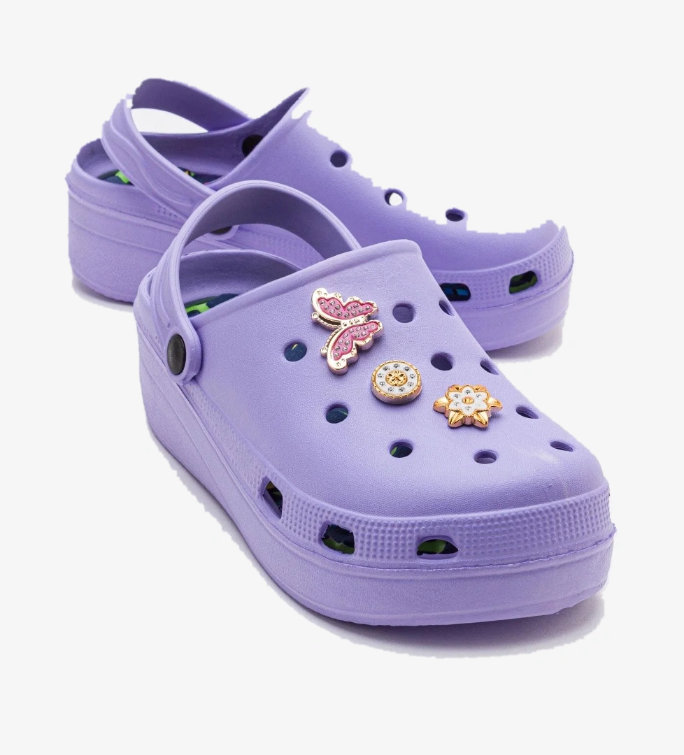 Aksesuarlı Kalın Taban Kadın Sabo Terlik LİLA