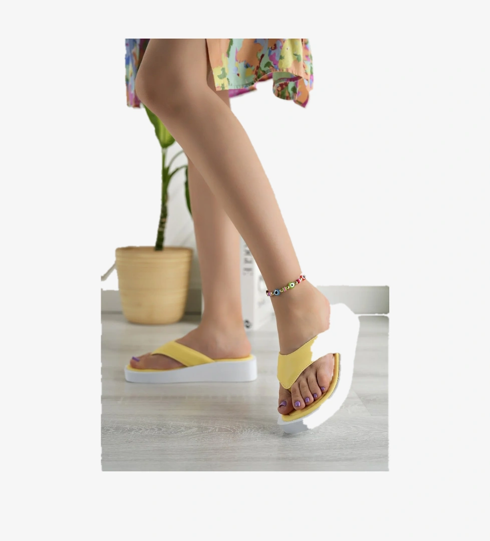 Kadın Garantili Hafif Esnek Poli Flatform Taban Parmak Arası Günlük Terlik PPL.5000 Sarı