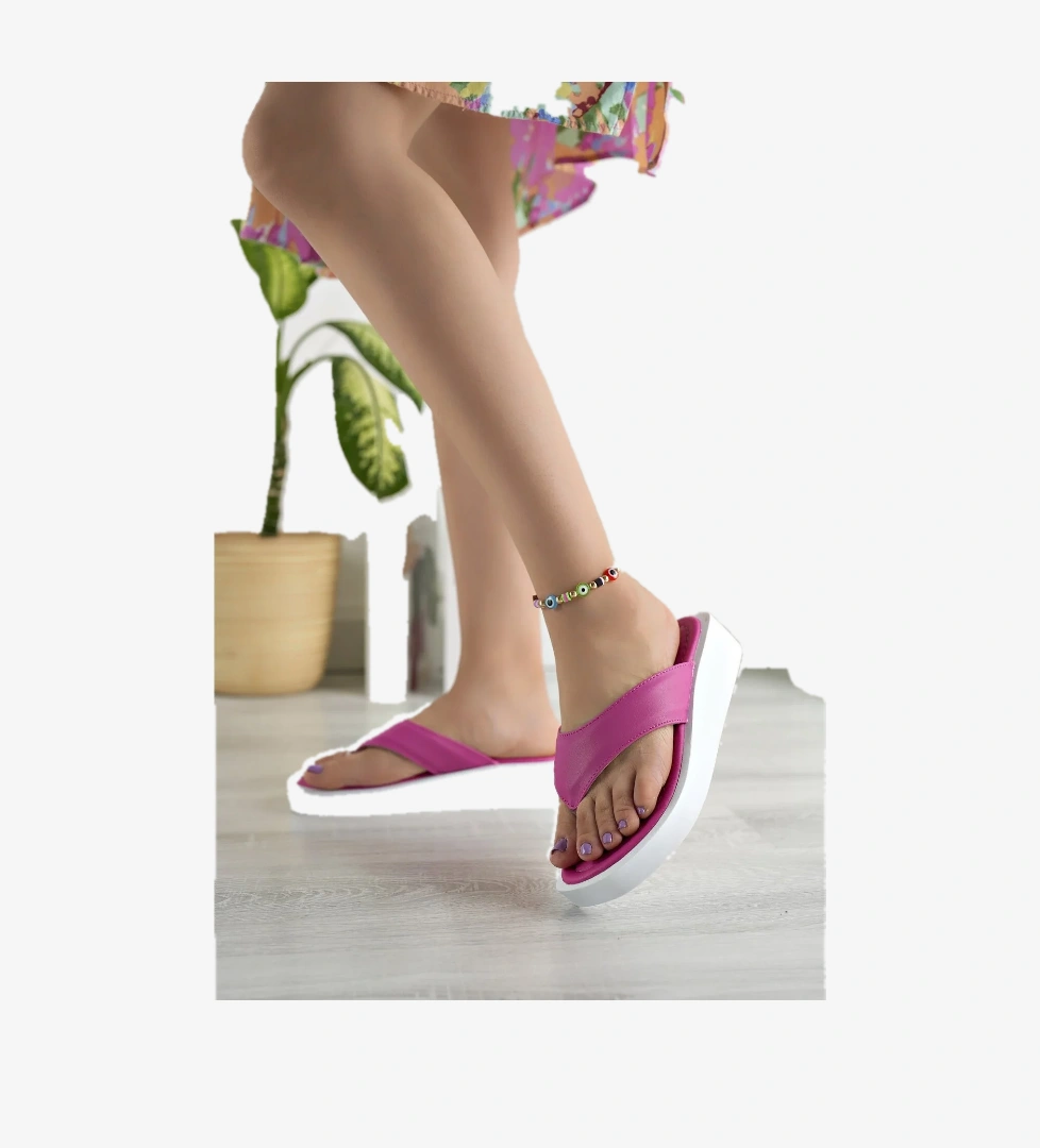 Kadın Garantili Hafif Esnek Poli Flatform Taban Parmak Arası Günlük Terlik PPL.5000 Fuşya