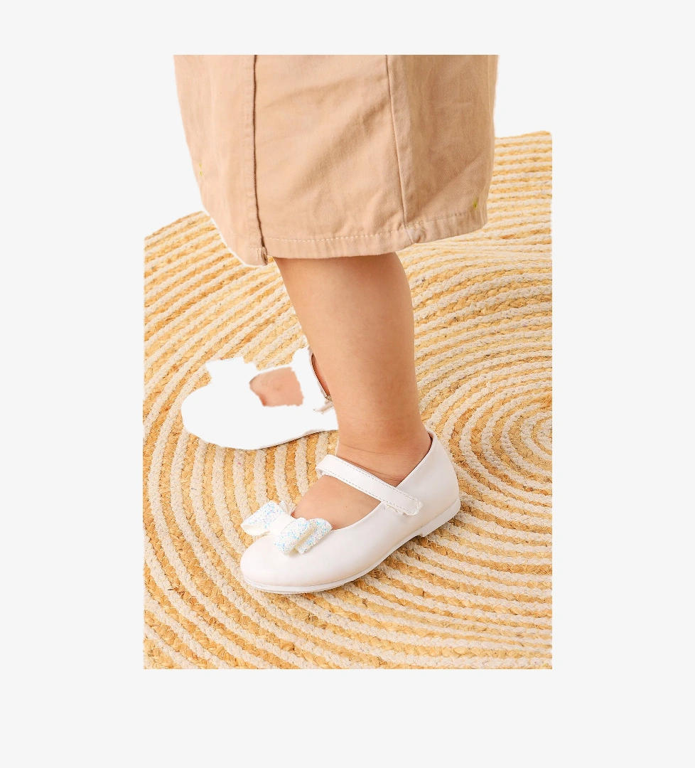 Babe Cilt Cırtlı Fiyonklu Kız Çocuk Babet Ayakkabı Beyaz - Görsel 1