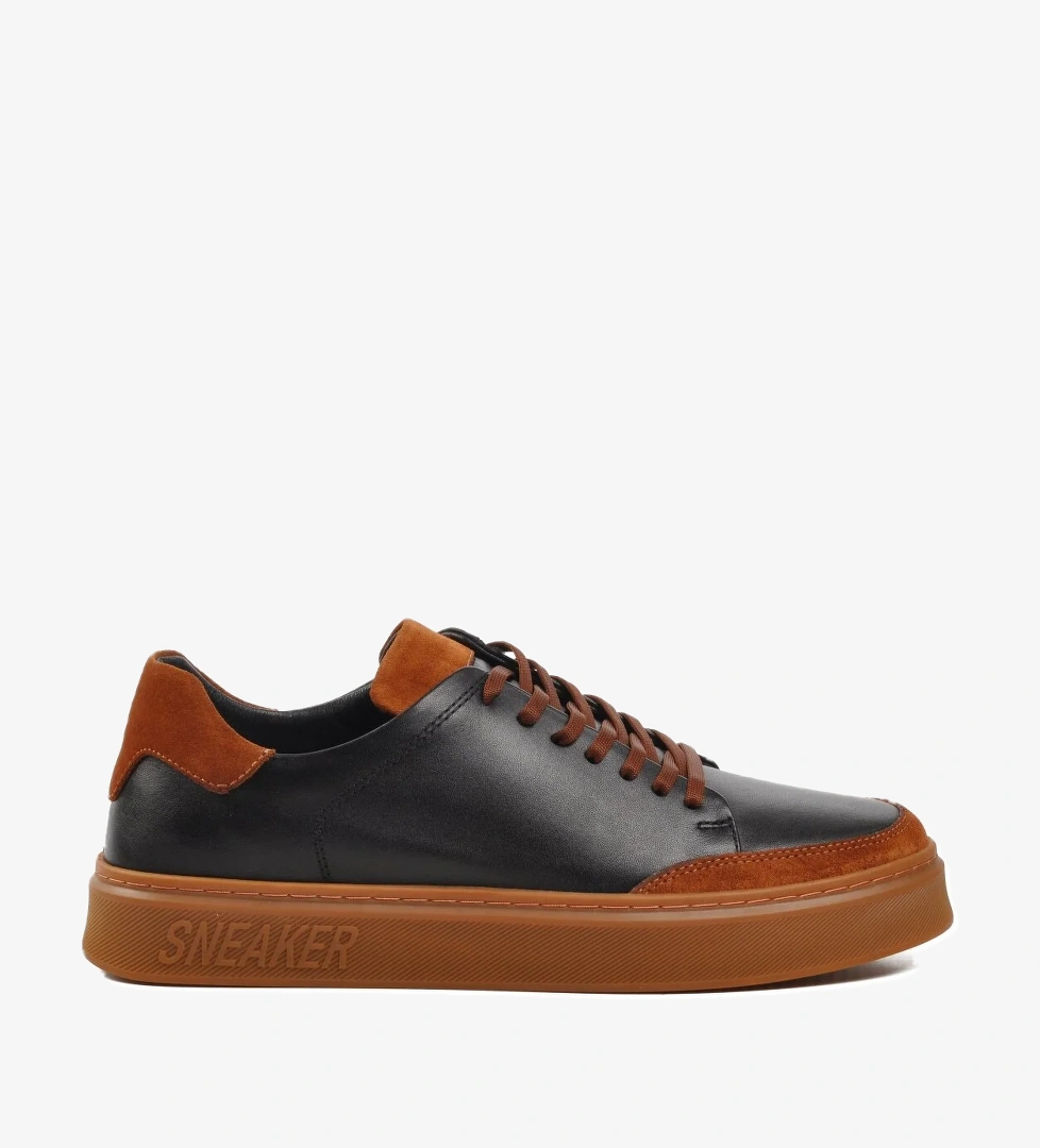 Rcdl 4227 Siyah-Taba Hakiki Deri Erkek Sneaker - Görsel 1