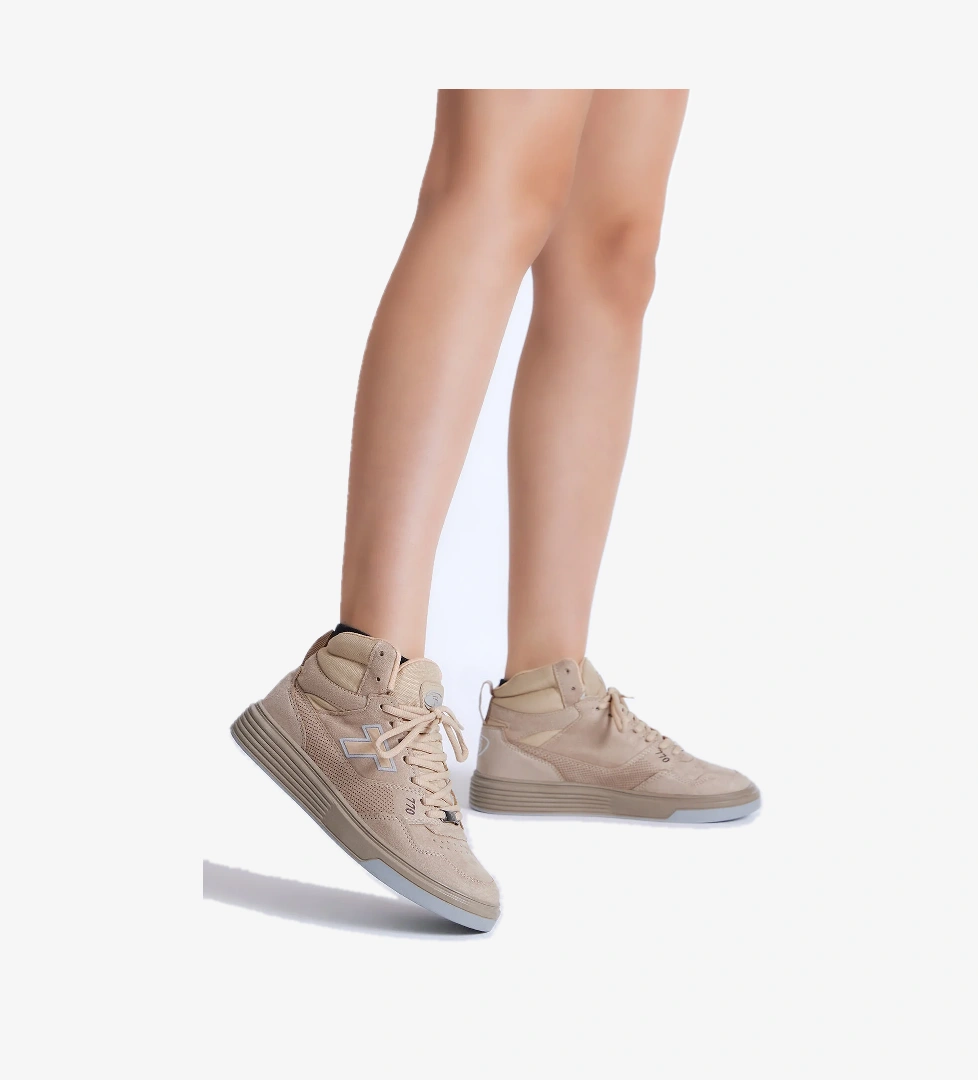 Tonny Black Unisex Bej Beyaz Rahat Kalıp Poli Taban Bağcıklı Uzun Sneaker Bilekli Spor Ayakkabı model görseli